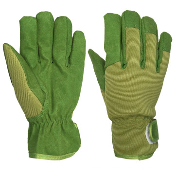 Guantes de trabajo de jardín de hojas de llave de cuero sintético